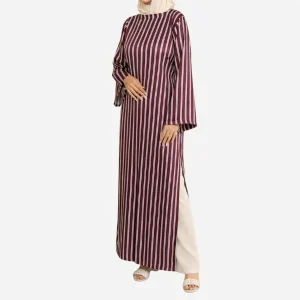 Front view of Berry Kaftan maroon raw silk arabic style modest maxi dress for women in pakistan