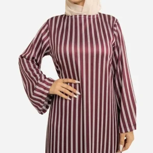 Front view of Berry Kaftan maroon raw silk arabic style modest maxi dress for women in pakistan